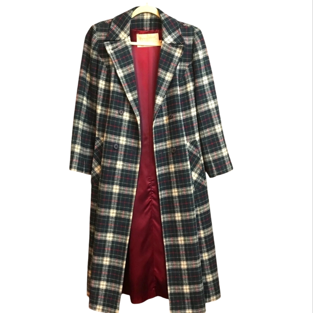 Vintage Pendleton 100% Wool Trench Coat unique gingham long coat